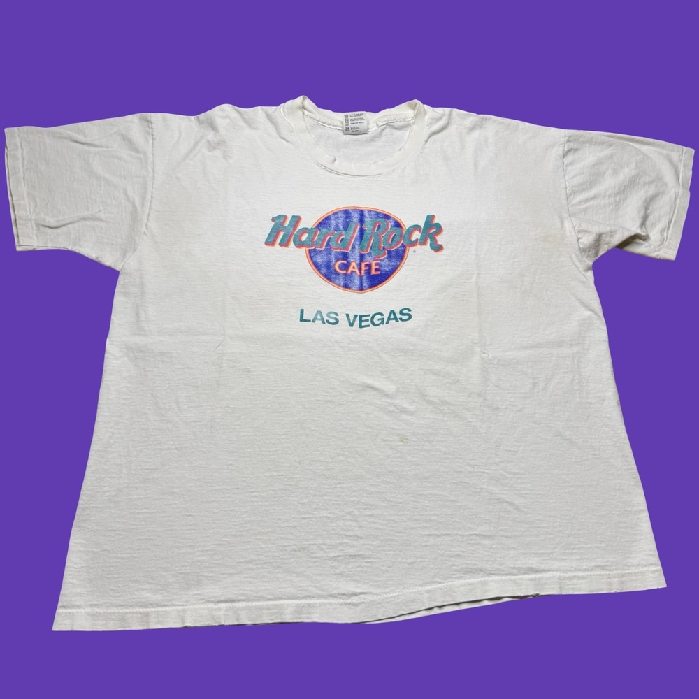 Vintage Hard Rock Cafe Las Vegas T Shirt XL White Logo Graphic USA Distressed